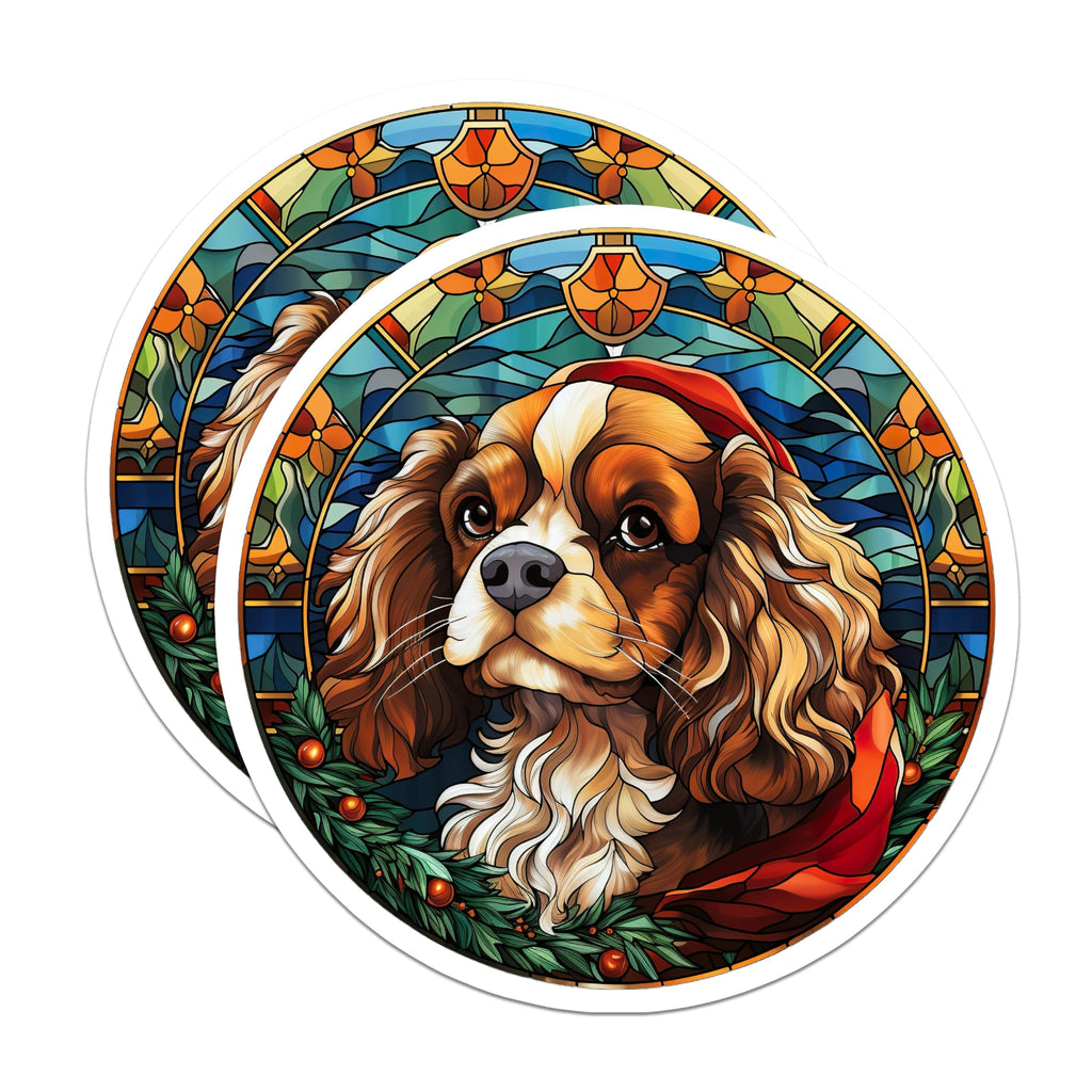 (2 Pack) Cavalier King Charles Magnets - Christmas Dog Decor - Stained Glass Pet Art - 5 Inches On Longest Side - Thick Durable Magnet - Made in USA - MAG28862