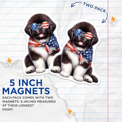 (2 Pack) Dog Wearing Sunglasses Magnets - Patriotic Puppy Magnets - Cute Dog Lovers Decor - Fun Puppy Fridge Magnets - 5" On Longest Side - for Cars, Fridges, Toolboxes - Made in USA - MAG7206