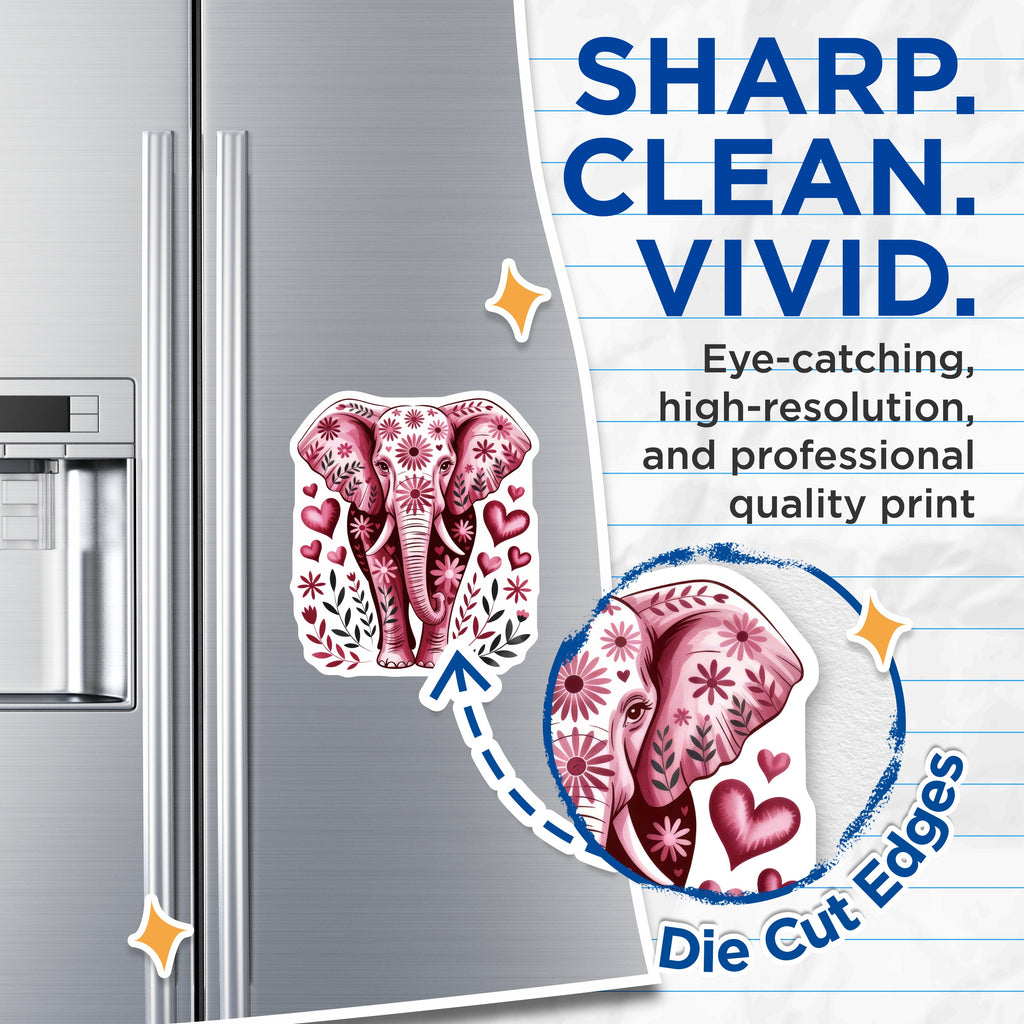 (2 Pack) Pink Floral Elephant Magnets - Whimsical Boho Decor - Spirit Animal Refrigerator Art - Unique Kitchen Home Accent - 5 Inches On Longest Side - Thick Durable Magnet - Made in USA - MAG38521
