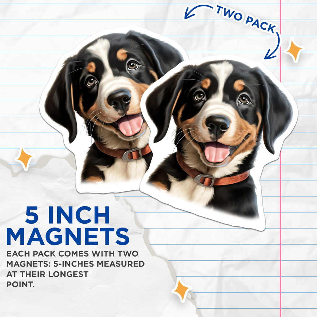 (2 Pack) Bernese Mountain Dog Puppy Magnets - Cute Dog Lover Fridge Decor - Tri Color Berner Mom Dad Animal Lover - 5 Inches On Longest Side - Thick Durable Magnet - Made in USA - MAG30428