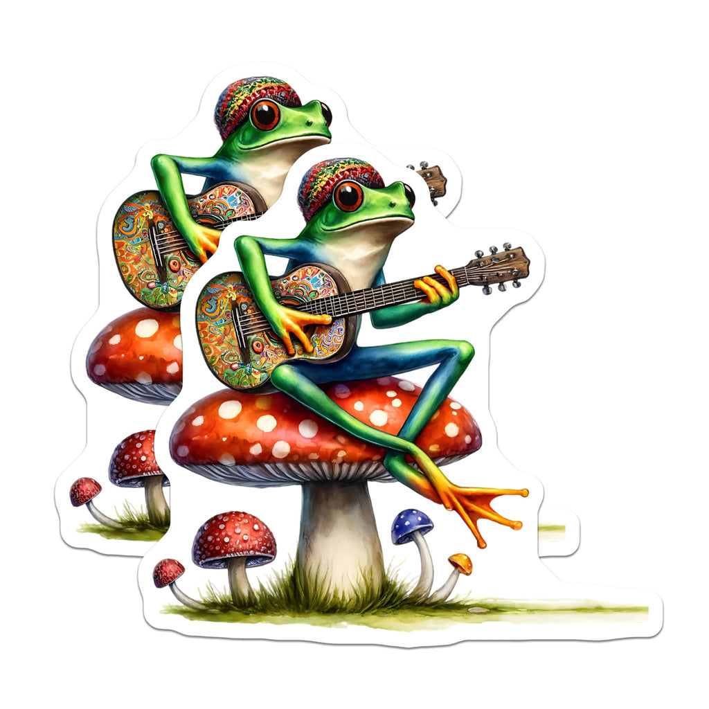 (2 Pack) Frog Playing Guitar Magnets - Toad Musician Art - Quirky Refrigerator Magnets - 5" On Longest Side - Premium Magnet - for Cars, Refrigerators, Toolboxes, Lockers - Made in USA - MAG16738