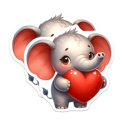 (2 Pack) Cute Elephant Holding Heart Magnets - Adorable Animal Magnets - Fridge ation - Kids Room - 5" On Longest Side - for Cars, Fridges, Toolboxes - Made in USA - MAG3696