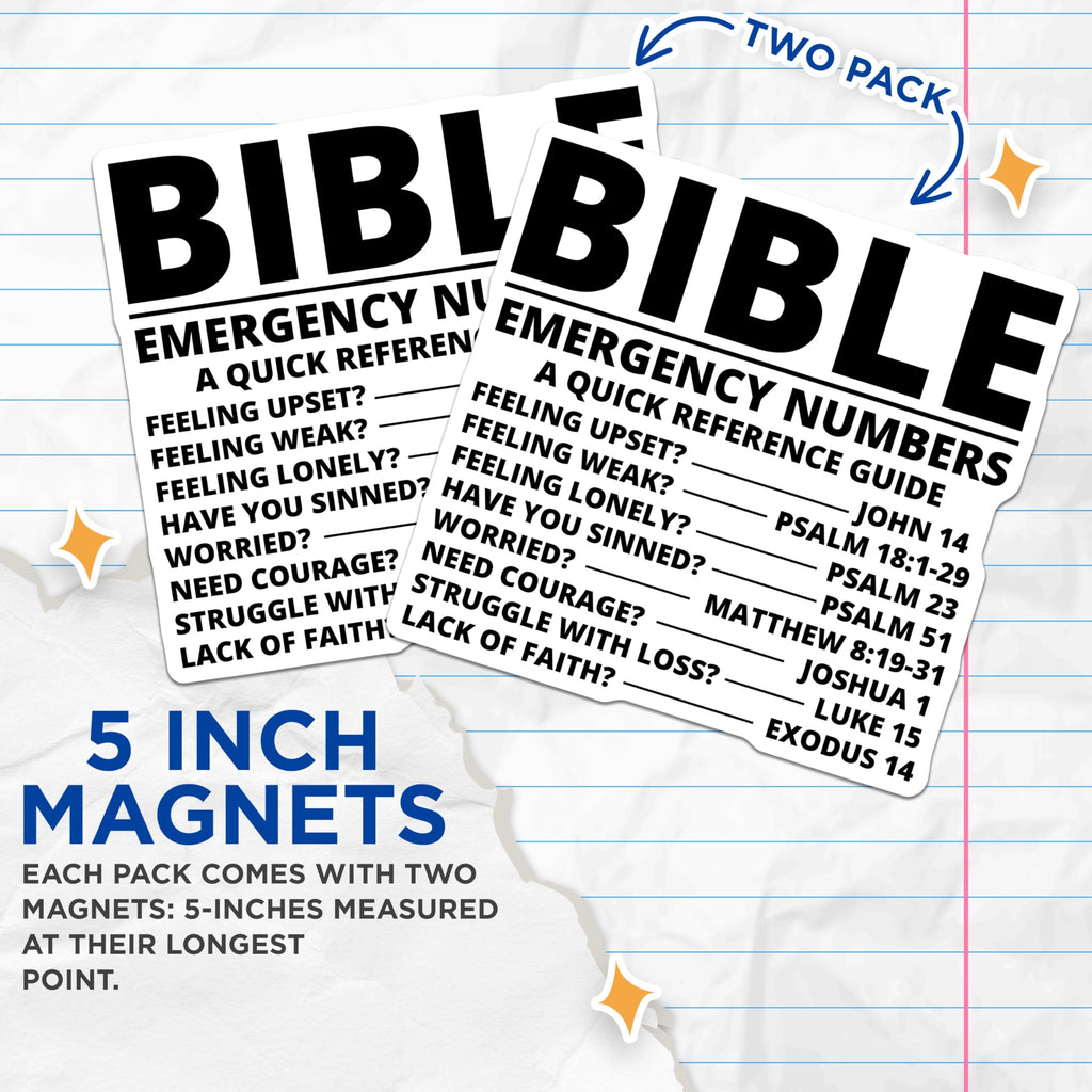 (2 Pack) Bible Emergency Numbers Magnets - Quick Reference Guide - Scripture Inspired Home - 5" On Longest Side - for Cars, Fridges, Toolboxes - Made in USA - MAG3874
