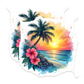 (2 Pack) Tropical Sunset Beach Magnets - Vibrant Watercolor Ocean Palm Tree Scene - Hibiscus Flower Coastal Decor - 5 Inches On Longest Side - Thick Durable Magnet - Made in USA - MAG24195