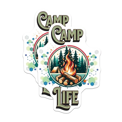 (2 Pack) Camp Life Magnets - Camping Firepit Design - Outdoor Adventure Magnet - Campfire Magnets for Camp Lovers - 5" On Longest Side - for Cars, Fridges, Toolboxes - Made in USA - MAG7002
