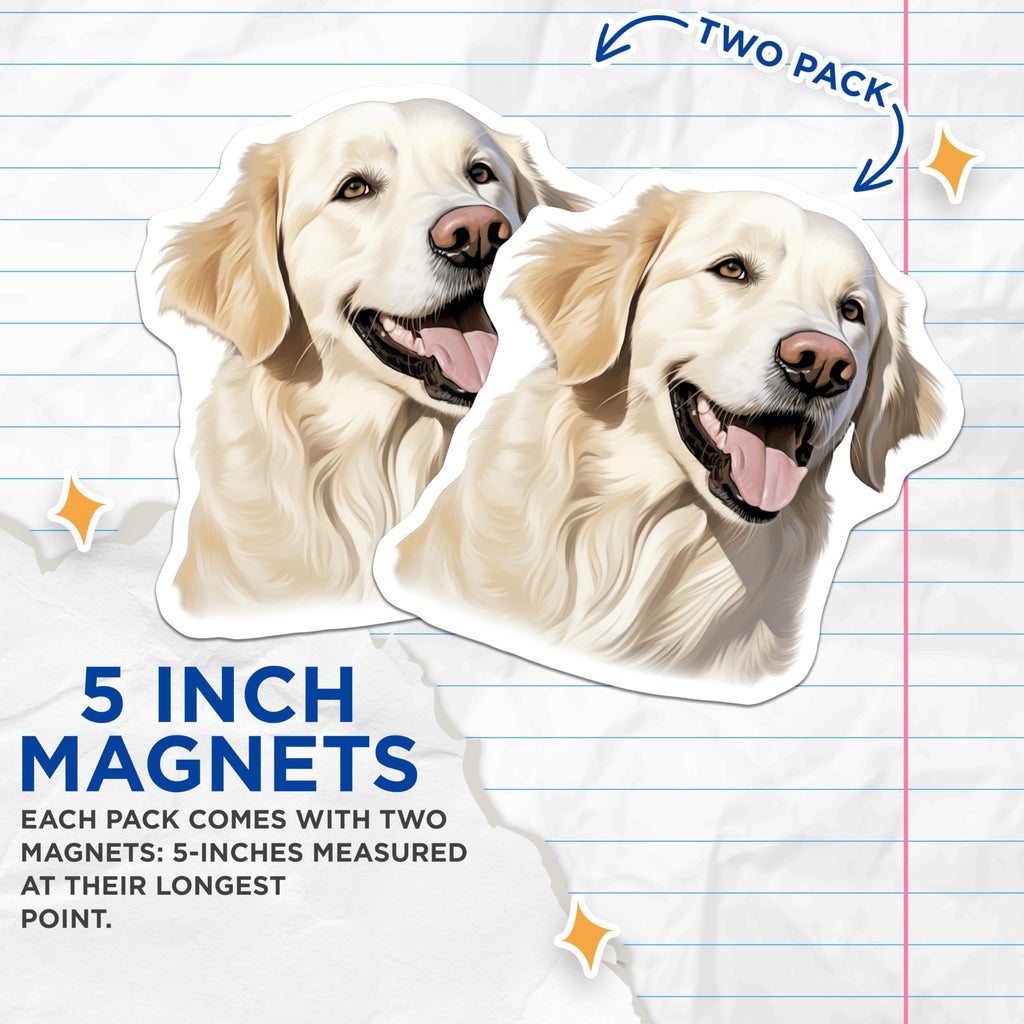 (2 Pack) Golden Retriever Magnets - Happy Dog Breed Art - Dog Lover Home Accent - 5 Inches On Longest Side - Thick Durable Magnet - Made in USA - MAG25221