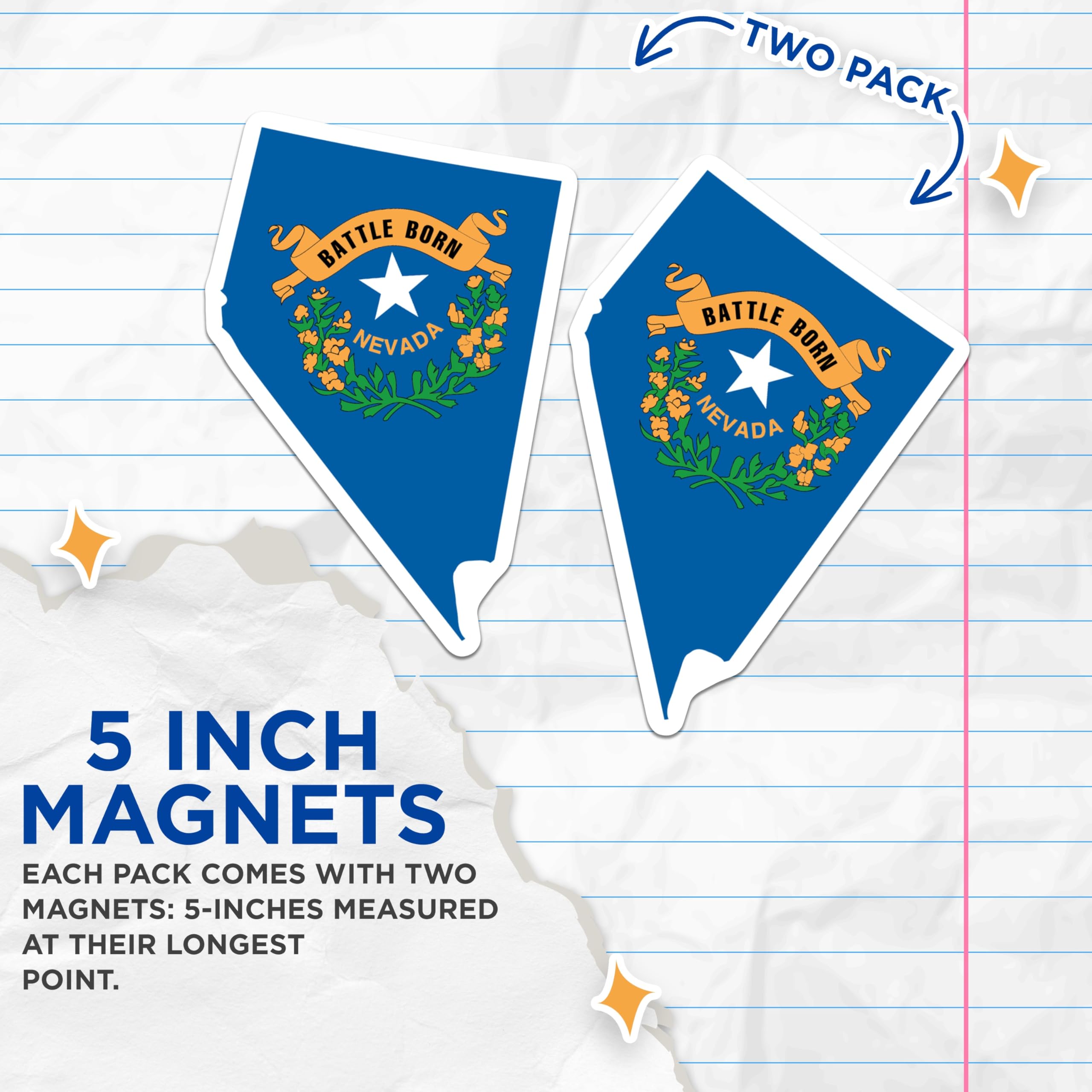 (2 Pack) Nevada State Flag Magnets - Battle Born State Outline Decor - US State Pride Souvenirs - Kitchen Refrigerator - 5 Inches On Longest Side - Thick Durable Magnet - Made in USA - MAG22392
