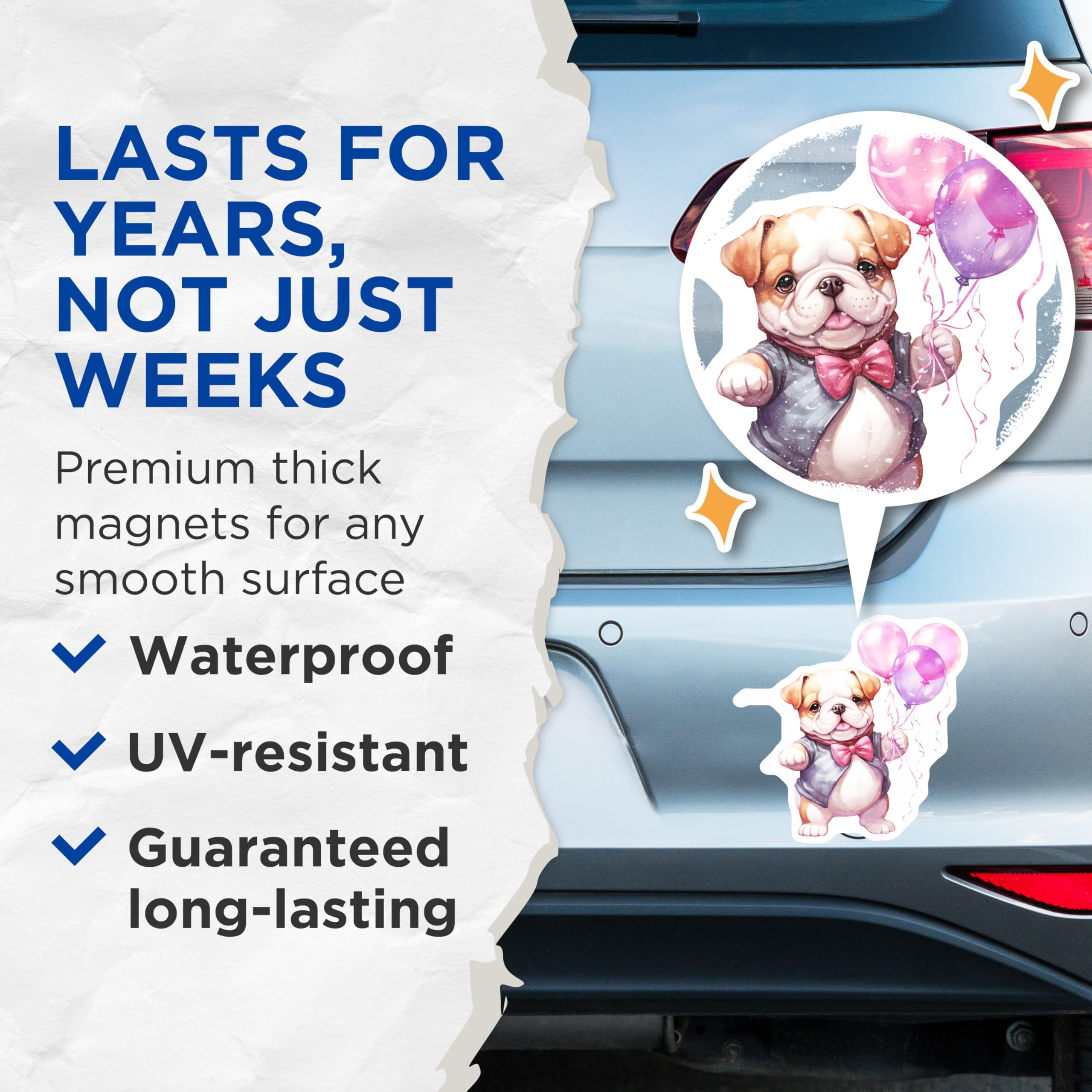 (2 Pack) Bulldog Magnets - Balloon Animal Decor - Cute Puppy Illustration - 5" On Longest Side - Premium Magnet - for Cars, Refrigerators, Toolboxes, Lockers - Made in USA - MAG16649