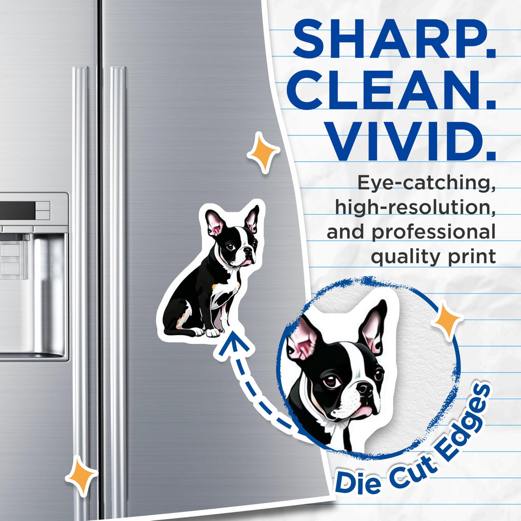 (2 Pack) Boston Terrier Dog Magnets - Adorable Puppy Refrigerator Decor - Pet Lover Animal Art - Boston Terrier Mom Dad Item - 5 Inches On Longest Side - Thick Durable Magnet - Made in USA - MAG23082