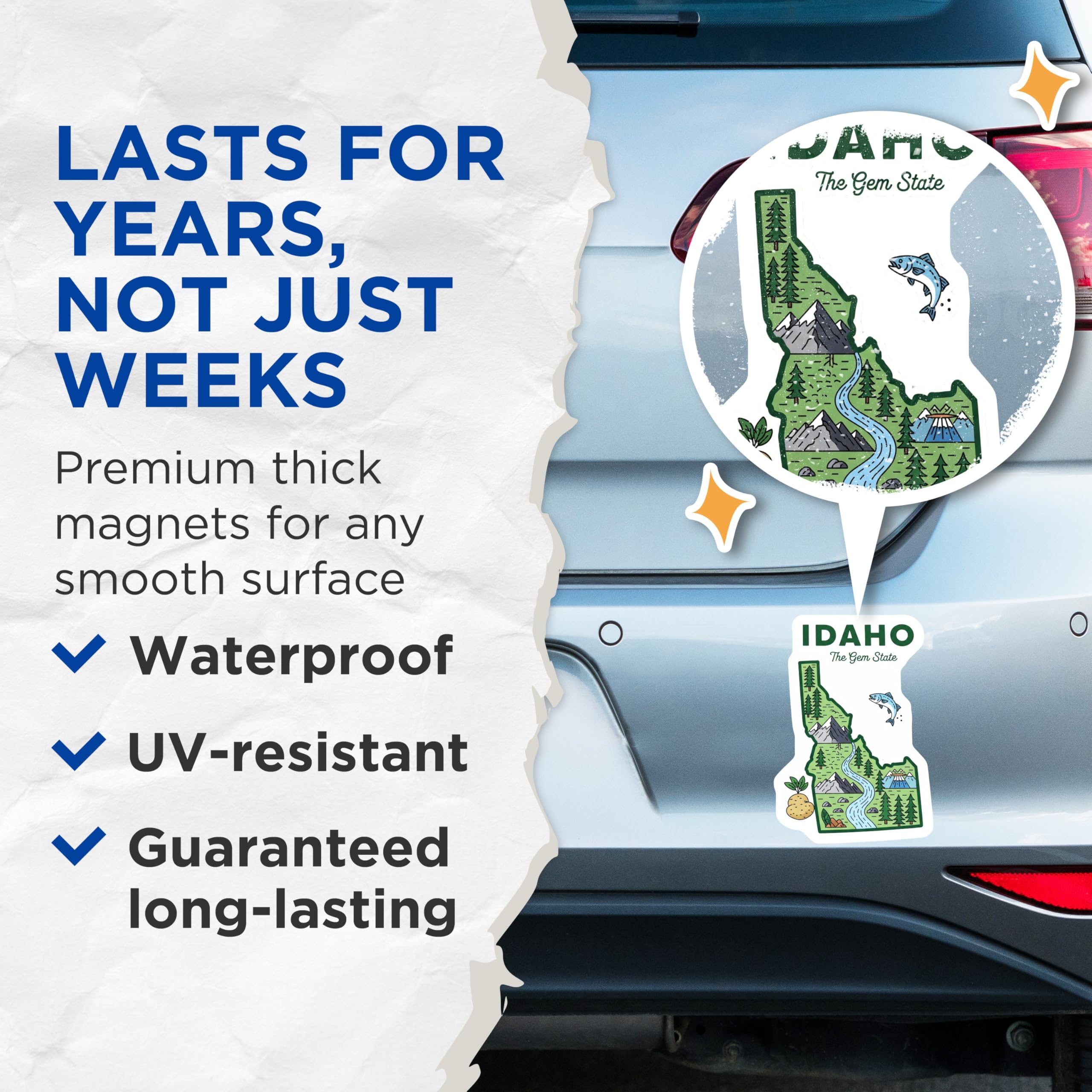 (2 Pack) Idaho State Magnets - Gem State Artwork - Fridge Magnets Souvenirs - 5" On Longest Side - Premium Magnet - for Cars, Refrigerators, Toolboxes, Lockers - Made in USA - MAG17736