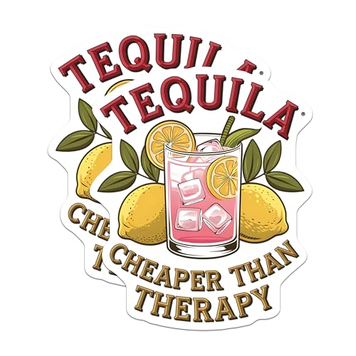 (2 Pack) Tequila Cheaper Than Therapy Stickers - Funny Alcohol Decal - Humorous Drink Lover Sticker - 5" On Longest Side - Sticks to Smooth Flat Surfaces - Made in USA - BMCS6845