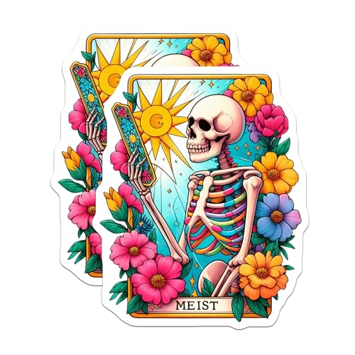 (2 Pack) Colorful Skeleton Stickers - Sunflower Skull Sticker - Floral Skeleton Art Decal - 5" On Longest Side - Sticks to Smooth Flat Surfaces - Made in USA - BMCS9447