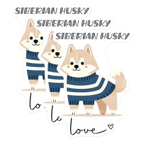 (3 Pack) Siberian Husky Decals - Dog Breed - Cute Dog Decals - 3 Inches On Longest Side - Easy Peel & Apply - Made in USA - 3MCS6074