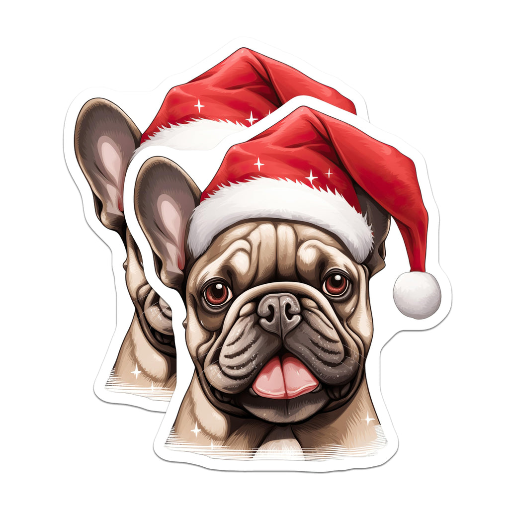(2 Pack) French Bulldog Magnets - Christmas Dog Holiday Decor - Santa Hat Puppy Frenchie - 5 Inches On Longest Side - Thick Durable Magnet - Made in USA - MAG24150