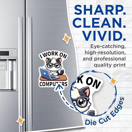 (2 Pack) Cute Cat Working on Computer Magnets - 5" On Longest Side - for Cars, Fridges, Toolboxes - Made in USA - MAG7433