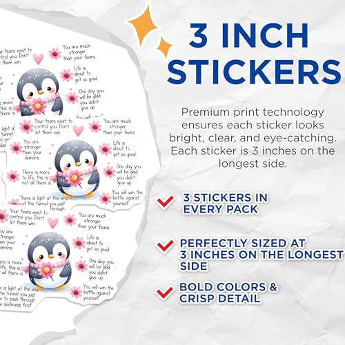 (3 Pack) Inspirational Penguin Decals - Positive Affirmations - Motivational Stickers - 3 Inches On Longest Side - Easy Peel & Apply - Made in USA - 3MCS7095