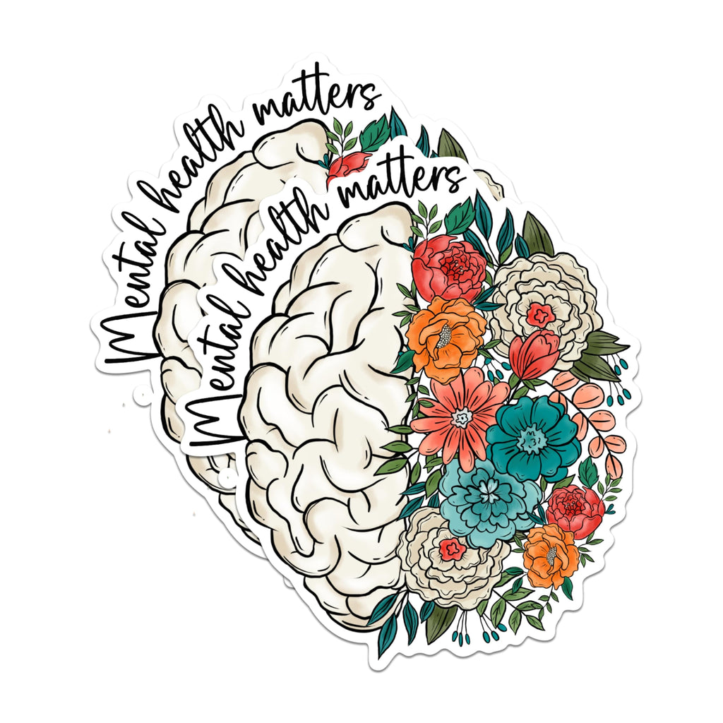 (2 Pack) Mental Health Matters Magnets - Brain Flower Design Magnets - Inspirational Mental Health Awareness Magnets- 5" On Longest Side - for Fridges, Toolboxes, Cars - Made in USA - MAG3002