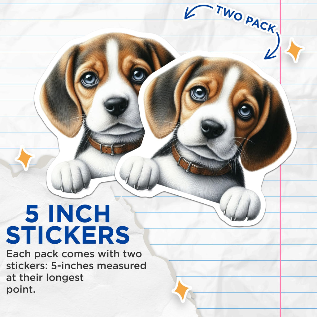 (2 Pack) Beagle Stickers - Cute Puppy Dog - Animal Stickers - 5" On Longest Side - Sticks to Smooth Flat Surfaces - Made in USA - BMCS14546