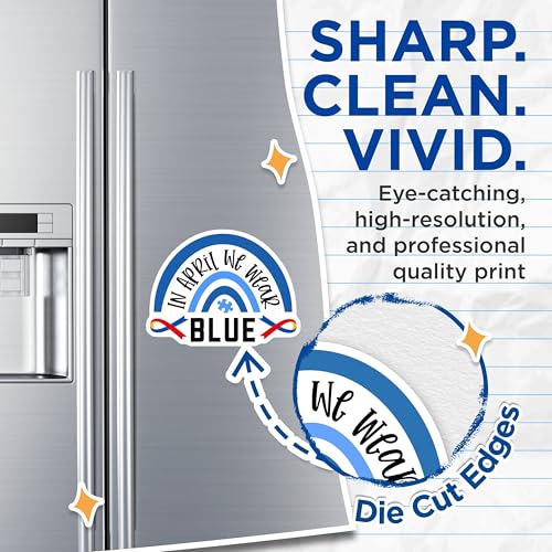 (2 Pack) in April We Wear Blue Magnets - Autism Awareness - Rainbow Puzzle Piece Magnets - 5" On Longest Side - for Cars, Fridges, Toolboxes - Made in USA - MAG4278