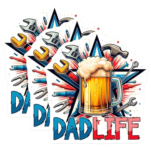 (3 Pack) Dad Life Decals - Beer Tools Decal - Fatherhood Fun Stickers - 3 Inches On Longest Side - Easy Peel & Apply - Made in USA - 3MCS6228
