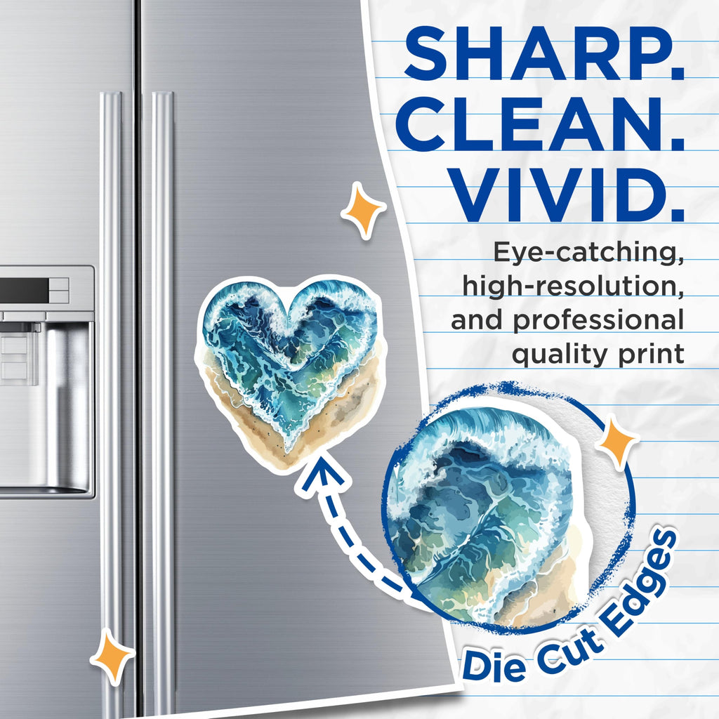 (2 Pack) Heart Ocean Wave Art Magnets - Coastal Beach House Decor - Summer Aesthetic Kitchen Fridge Locker Magnets - 5 Inches On Longest Side - Thick Durable Magnet - Made in USA - MAG20148