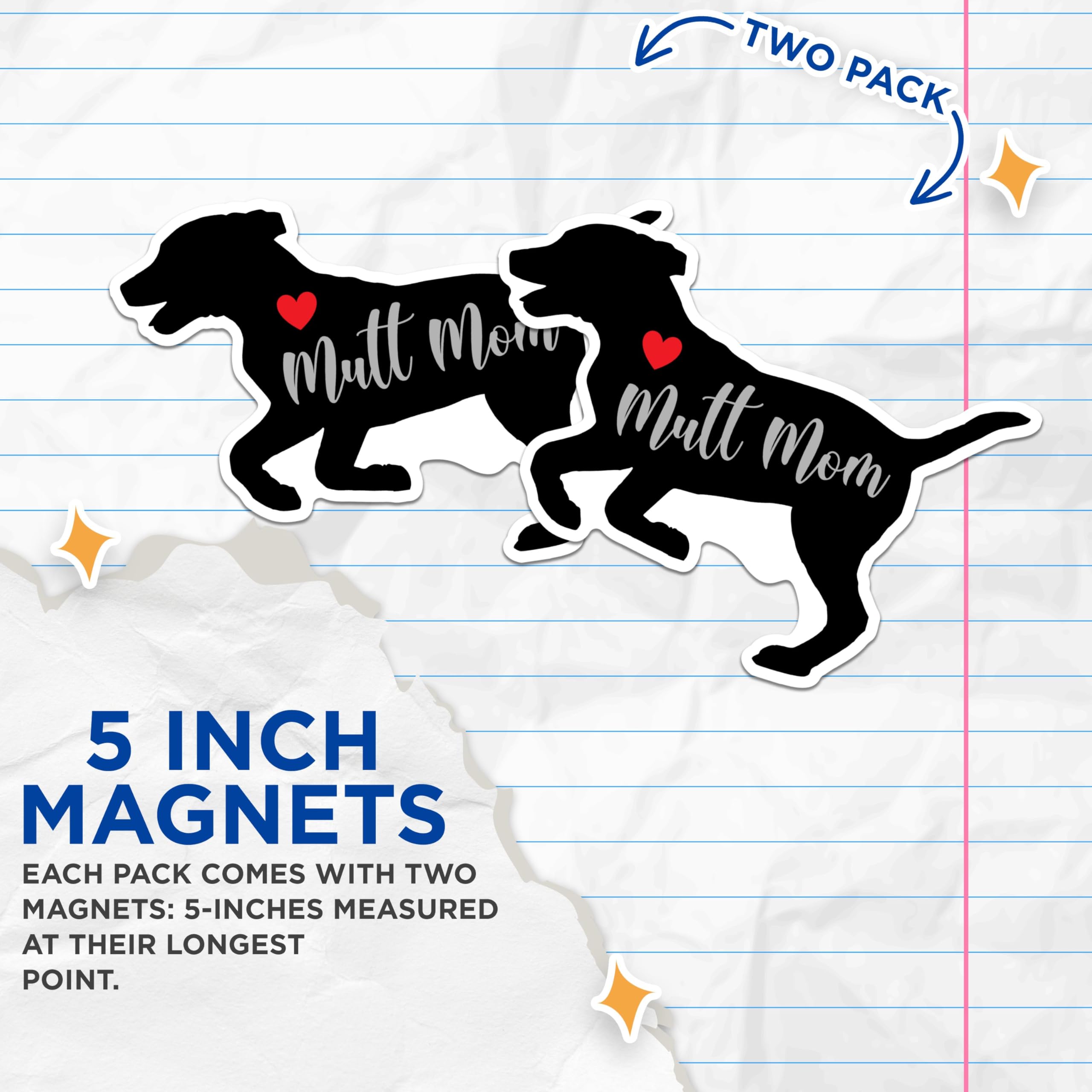 (2 Packs) Mutt Mom Magnets - Dog Mom Love Mutt Dog Breed Magnets - 5 Inches On Longest Side - Premium Magnet - for Fridges, Toolboxes, Cars - Made in USA - MAG2499
