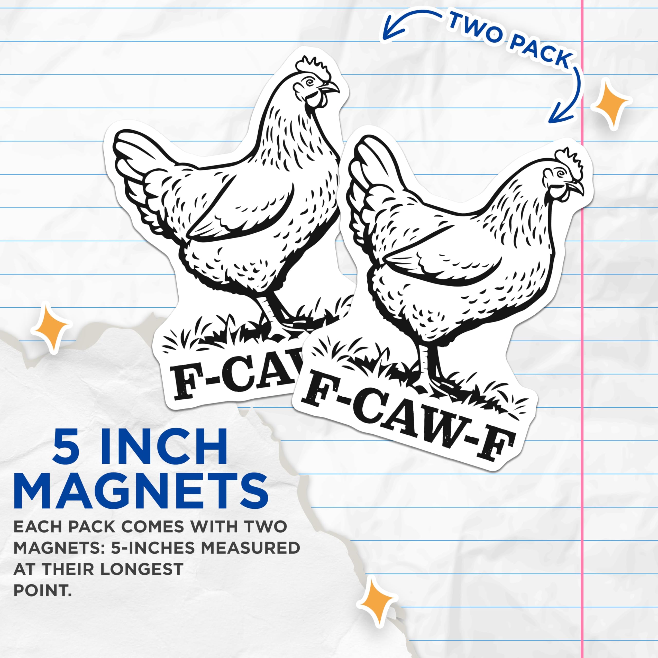 (2 Pack) Chicken F-CAW-F Magnets - Funny Chicken Memes - Novelty Magnet Sets - 5" On Longest Side - Premium Magnet - for Cars, Refrigerators, Toolboxes, Lockers - Made in USA - MAG16369