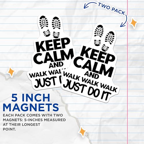 (2 Pack) Keep Calm and Walk Walk Walk Magnets - Fitness Enthusiasts - Fun Walk Magnet - 5" On Longest Side - for Cars, Fridges, Toolboxes - Made in USA - MAG5627
