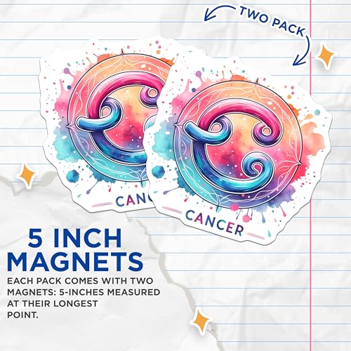 (2 Pack) Cancer Zodiac Sign Magnets - Astrology Fridge - Horoscope Art Magnet - Zodiac Symbol Decor - 5" On Longest Side - for Cars, Fridges, Toolboxes - Made in USA - MAG6775