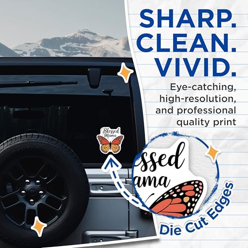 (2 Pack) Blessed Mama Stickers - Butterfly Design - Inspirational Stickers for Mom - Uplifting Stickers for Mamas - 5" On Longest Side - Sticks to Smooth Flat Surfaces - Made in USA - BMCS3914