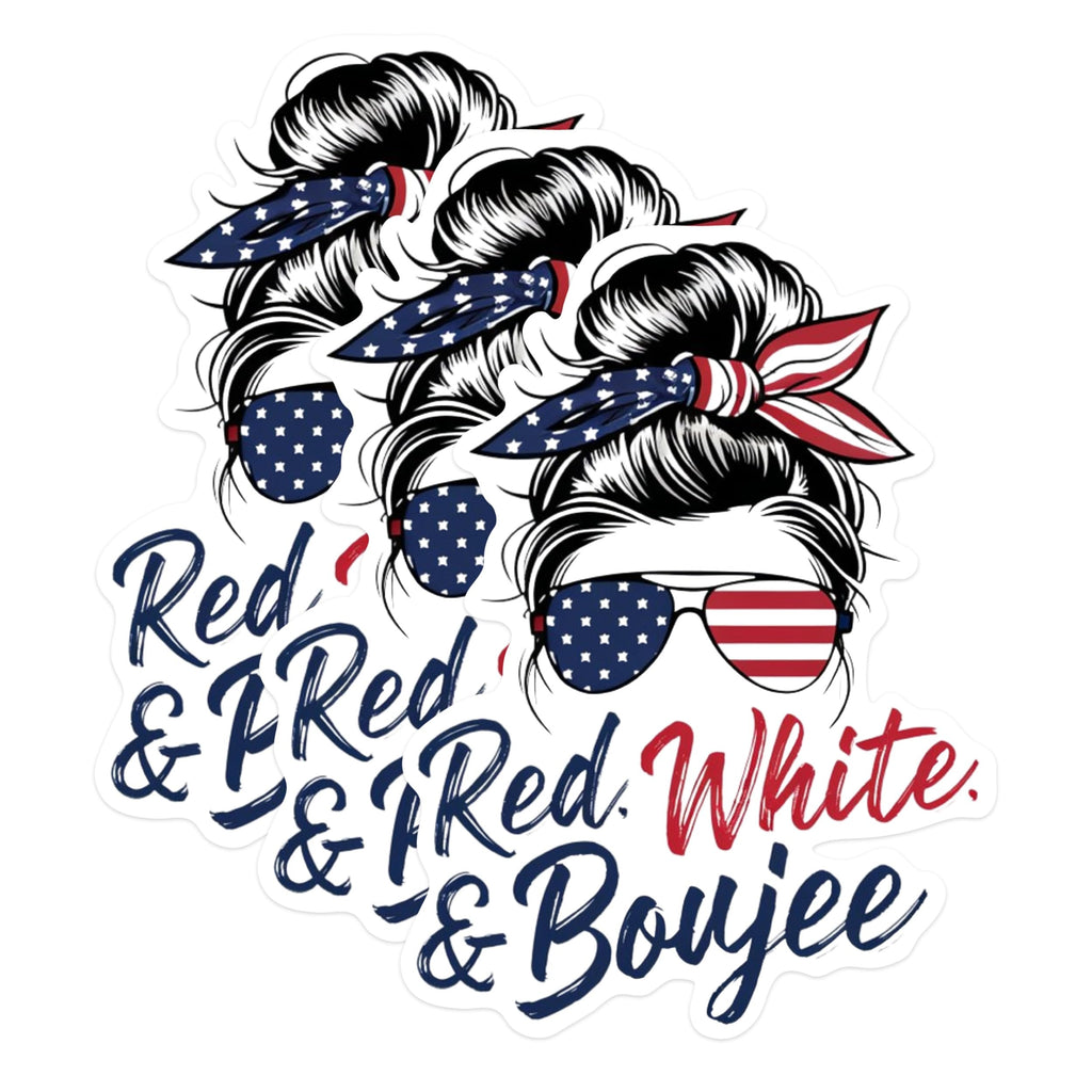 (3 Pack) Red White and Boujee Decals - Patriotic Messy Bun Decal - Laptop Decals - 3 Inches On Longest Side - Easy Peel & Apply - Made in USA - 3MCS0593