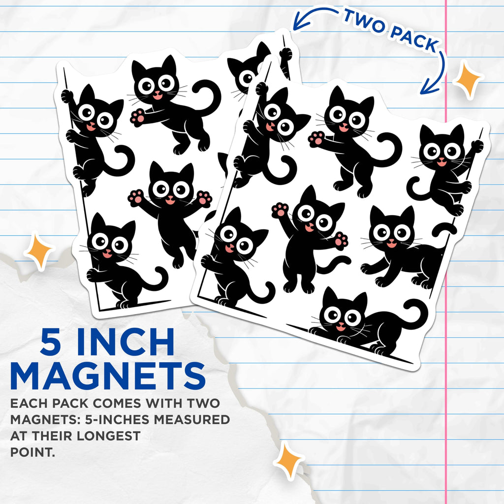 (2 Pack) Black Cat Magnets - Cute Peeking Kitten Art - Funny Cat Lover Refrigerator Decor - Animal Pet Owner Gifts - 5 Inches On Longest Side - Thick Durable Magnet - Made in USA - MAG22073