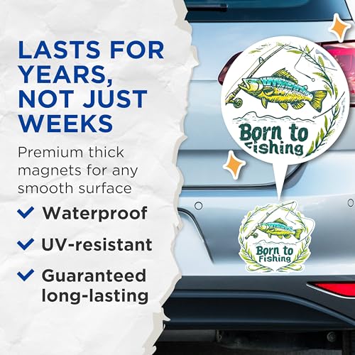 (2 Pack) Born to Fishing Magnets - Fun Fishing Magnets - Fisherman Themed Refrigerator Decor- 5" On Longest Side - for Fridges, Toolboxes, Cars - Made in USA - MAG2621