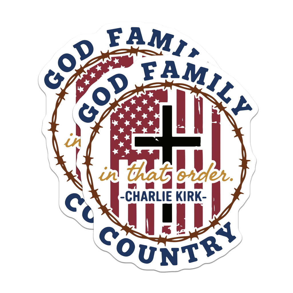 (2 Pack) God Family Country Magnets - Charlie Kirk Quote - American Flag Cross Magnets - 5" On Longest Side - Premium Magnet - for Cars, Refrigerators, Toolboxes, Lockers - Made in USA - MAG14006