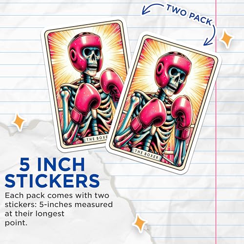 (2 Pack) Skeleton Boxer Stickers - Vintage Skeleton Art Stickers - Boxing Enthusiast Stickers - 5" On Longest Side - Sticks to Smooth Flat Surfaces - Made in USA - BMCS4673