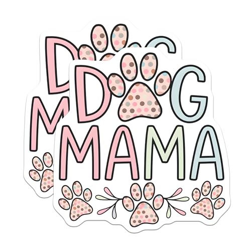 (2 Pack) Dog Mama Stickers - Pet Lover Decal - Cute Paw Print Stickers - Animal Rescue - Pet Parent - Paw Print Decor - 5" On Longest Side - Sticks to Smooth Flat Surfaces - Made in USA - BMCS6727