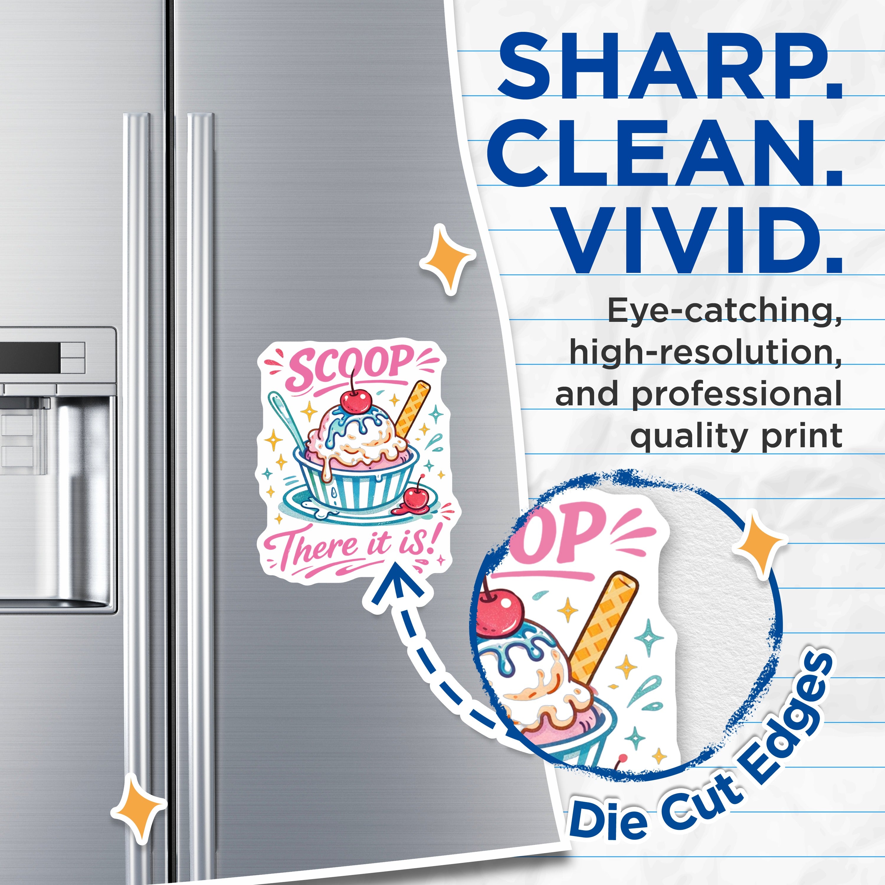 (2 Pack) Scoop There It is Magnets - Ice Cream Sundae Decor - Fun Refrigerator Art - 5 Inches On Longest Side - Thick Durable Magnet - Made in USA - MAG38973
