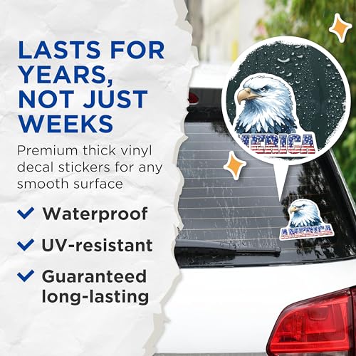 (2 Pack) Eagle America Stickers - Patriotic Bald Eagle Decal - USA Pride Decal for Laptop and Water Bottle - 5" On Longest Side - Sticks to Smooth Flat Surfaces - Made in USA - BMCS7407
