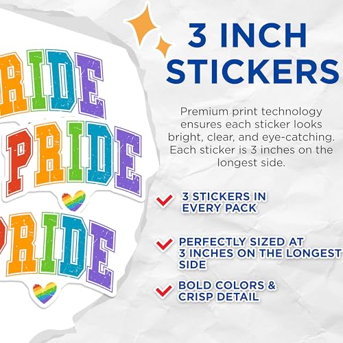 (3 Pack) Pride Month Decals - LGBTQ Rainbow - Love Wins Sticker - 3 Inches On Longest Side - Easy Peel & Apply - Made in USA - 3MCS2323