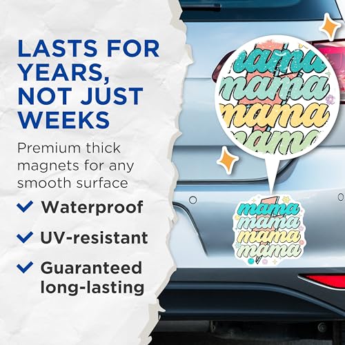 (2 Pack) Mama Magnets Magnets - Cute Mama Designs - Colorful Mama Illustration - 5" On Longest Side - Made in USA - Sticks to Refrigerators & Metal Surfaces - MAG8960