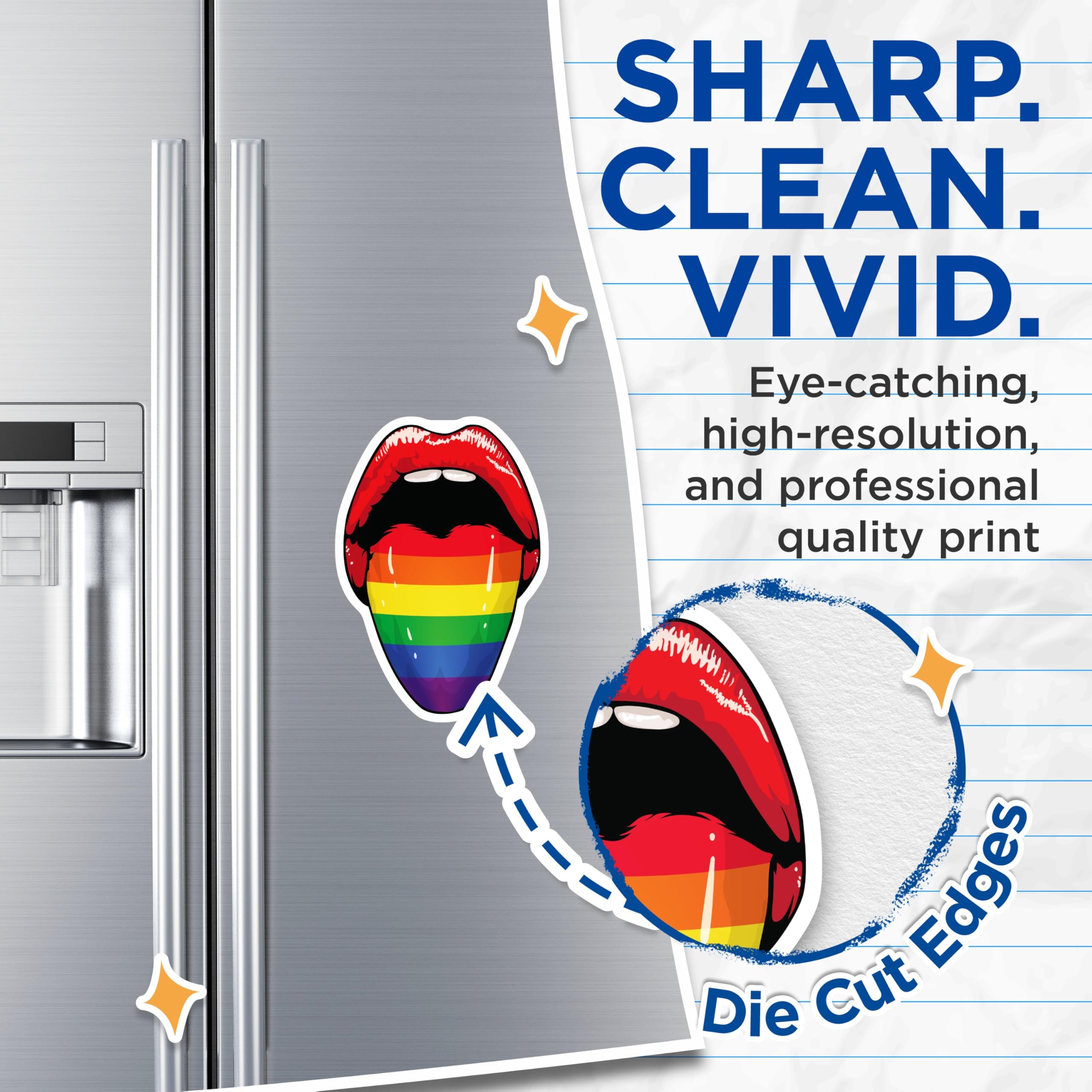 (2 Pack) Lips Pride Rainbow Magnets - LGBTQ Home Decor - Gay Pride Accessory for Fridge - 5" On Longest Side - Premium Magnet - for Cars, Refrigerators, Toolboxes, Lockers - Made in USA - MAG17215