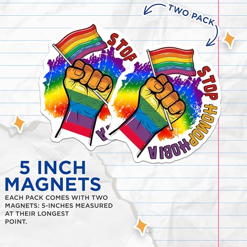 (2 Pack) Stop Homophobia Magnets Magnets - LGBTQ Pride - Equality Support - 5" On Longest Side - Made in USA - Sticks to Refrigerators & Metal Surfaces - MAG9189