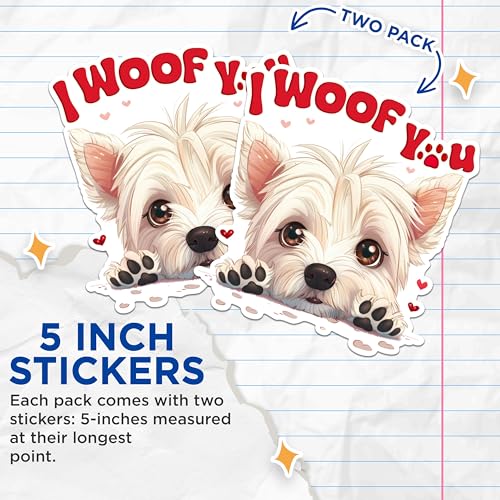 (2 Packs) I Woof You Bichon Frise Stickers - Bichon Frise Dog Mom or Dad Decals - 5 Inches On Longest Side - Premium Vinyl Decal - Sticks to Any Smooth Flat Surface - Made in USA - BMCS2372