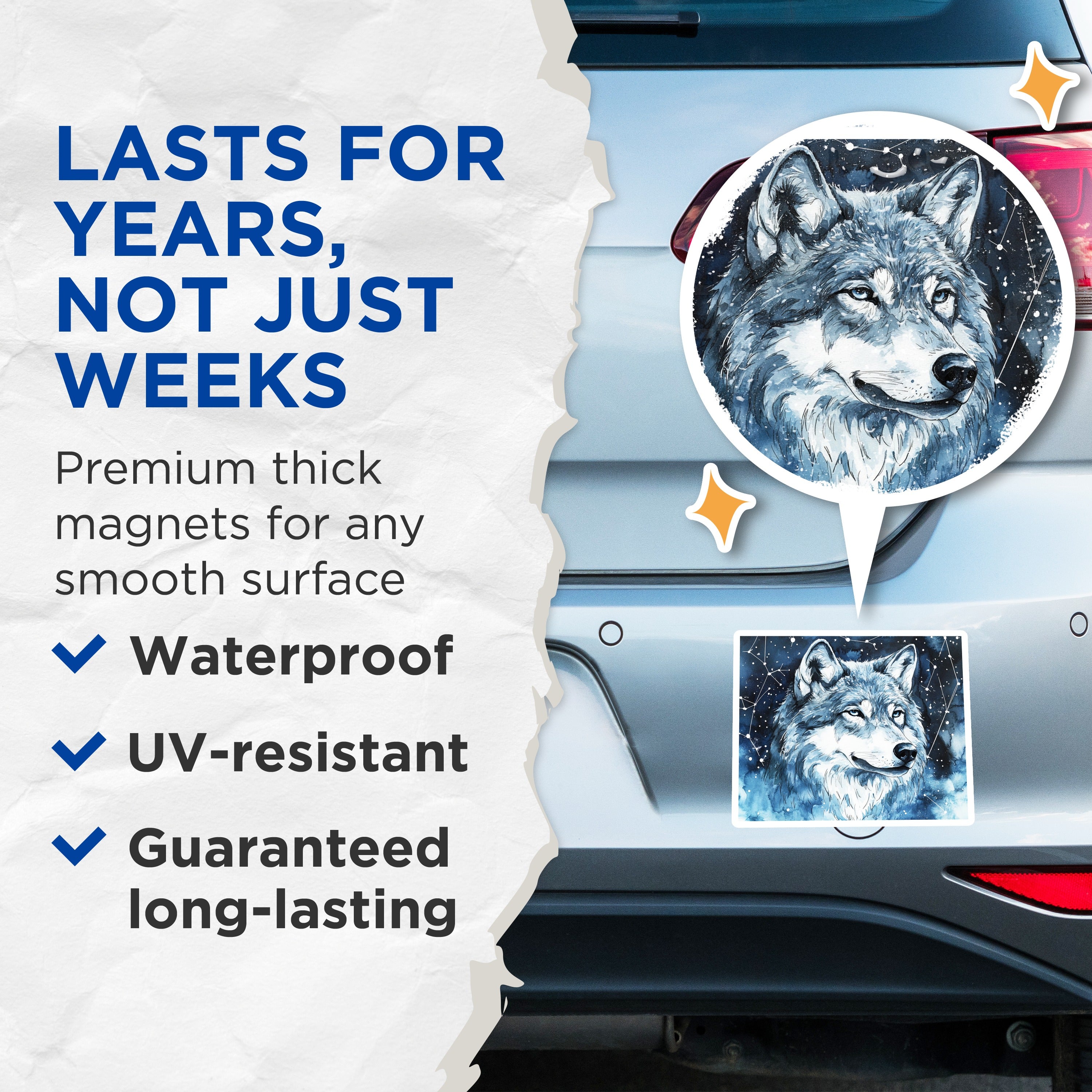 (2 Pack) Celestial Wolf Magnets - Watercolor Animal Fridge Decor - Starry Night Spirit Wildlife - 5 Inches On Longest Side - Thick Durable Magnet - Made in USA - MAG39726