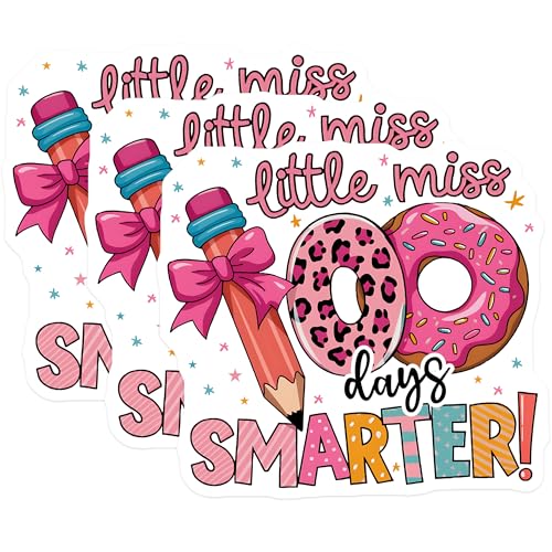 (3 Pack) 100 Days Smarter Decals - Little Miss Donuts - School Laptop Sticker - 3 Inches On Longest Side - Easy Peel & Apply - Made in USA - 3MCS2296
