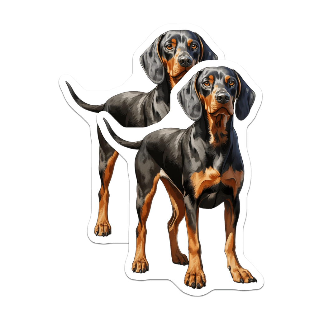 (2 Pack) Black Tan Coonhound Magnets - Hound Dog Art Print - Pet Owner Refrigerator Decor Display - 5 Inches On Longest Side - Thick Durable Magnet - Made in USA - MAG30067