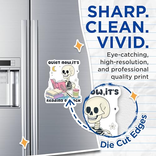 (2 Pack) Quiet Now It's Reading O'Clock Magnets - Skull Reading Magnet - Book Lover Skeleton Magnet - 5" On Longest Side - for Cars, Fridges, Toolboxes - Made in USA - MAG7228