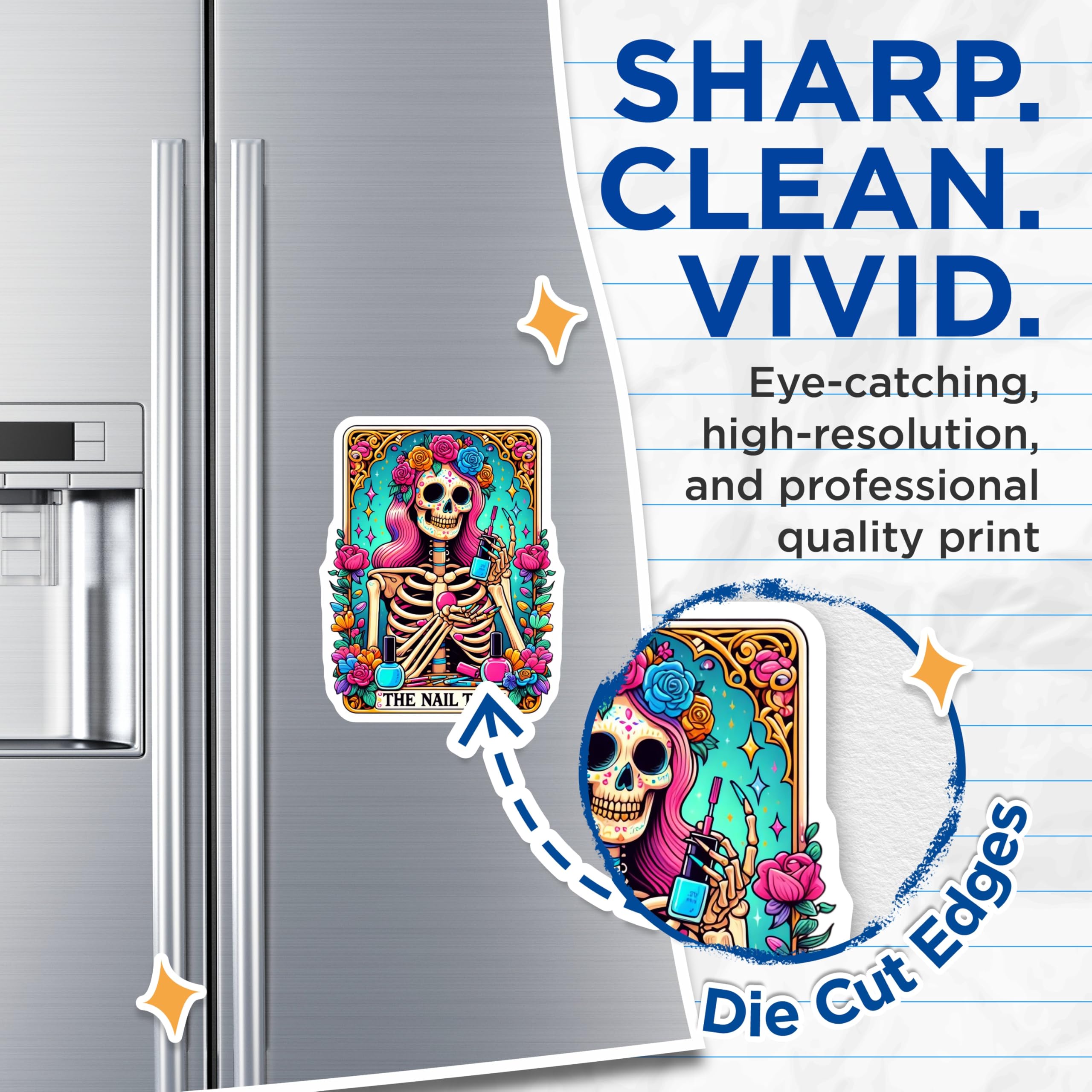 (2 Pack) Nail Tech Magnets - Sugar Skull Skeleton Art - Day of the Dead Nail Artist Decor - Manicurist Beauty Studio - 5 Inches On Longest Side - Thick Durable Magnet - Made in USA - MAG24445