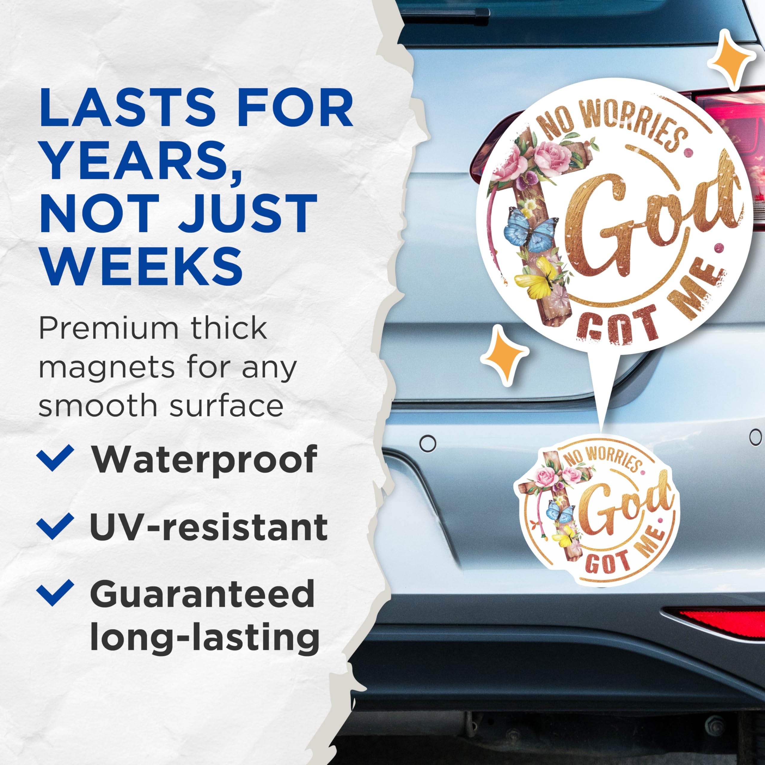 (2 Pack) No Worries God Got Me Magnets - Inspirational Christian Faith Decor - Religious Refrigerator Accent - 5 Inches On Longest Side - Thick Durable Magnet - Made in USA - MAG30264