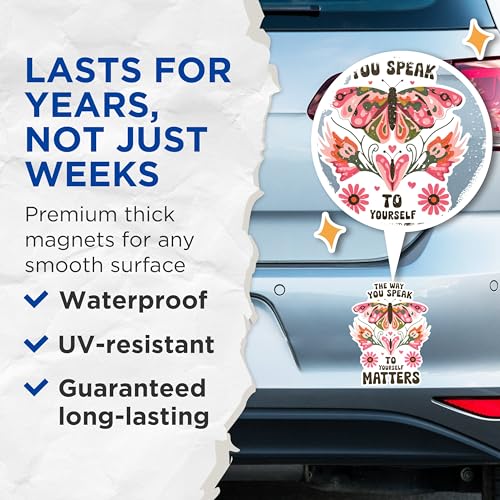 (2 Pack) Inspirational Butterfly Magnets - Motivational Quote Magnets - Colorful Floral Butterfly Magnets for Fridge- 5" On Longest Side - for Fridges, Toolboxes, Cars - Made in USA - MAG2575